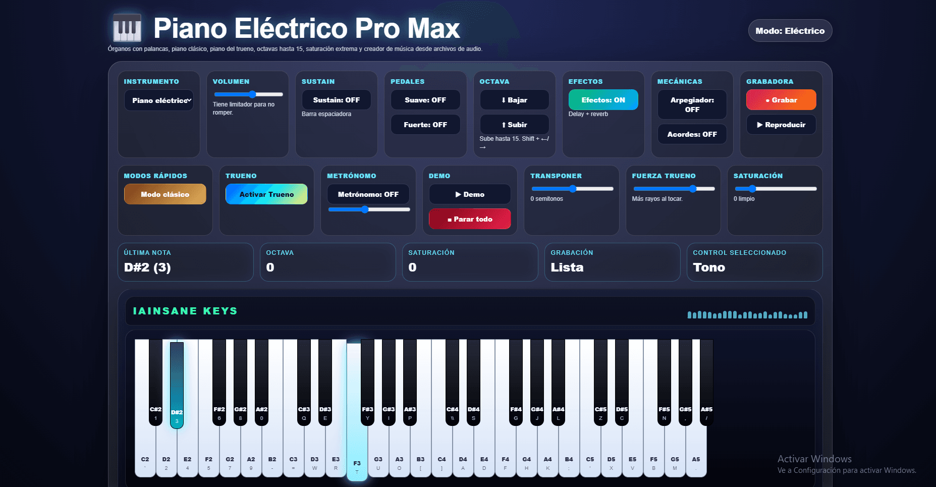 simulador del piano
